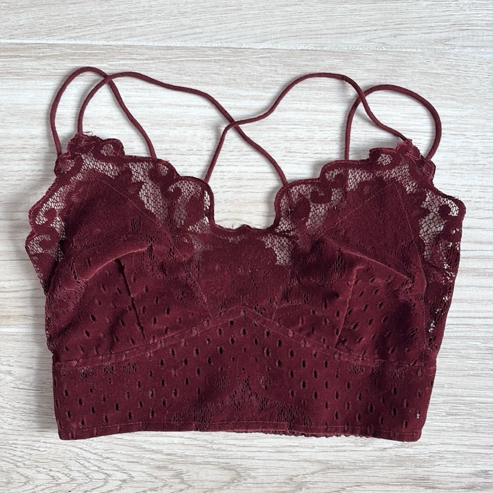 Free People Deep Red Lace Bralette